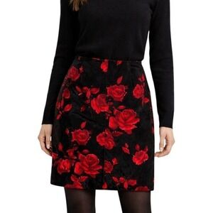 Talbots Womens Skirt‎ 12P Black Red Velvet Floral Dark Office Romantic Elegant